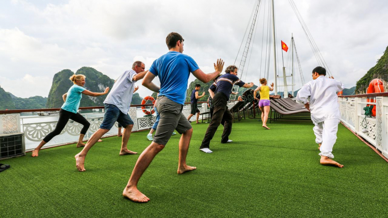 Taichi class in the morning on Oriental Sails