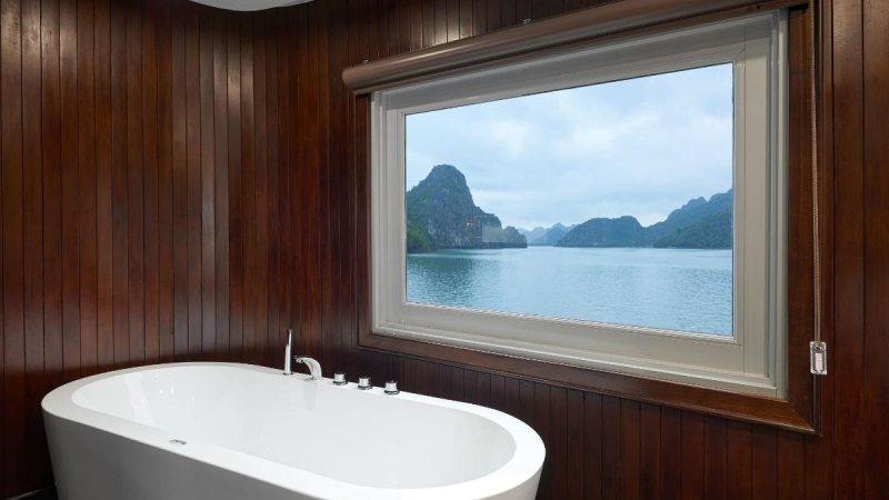 Bathroom with a scenic ocean view