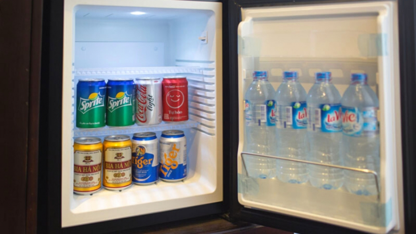 Mini Refrigerator with Water and Beer