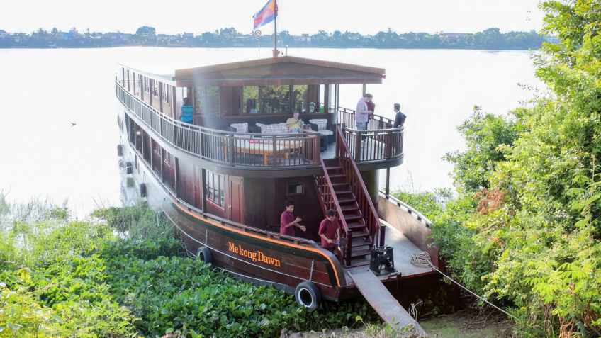 Wooden boat on Mekong River