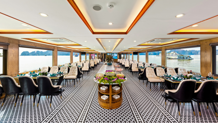 The spacious restaurant onboard