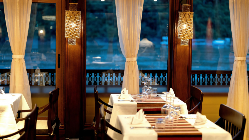 Elegant designed restaurant with beautiful river views