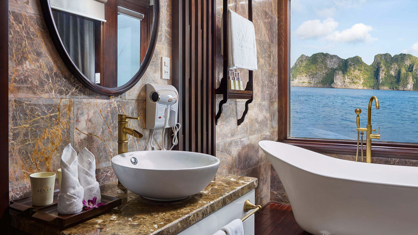 Elegant bathroom with Lan Ha Bay view