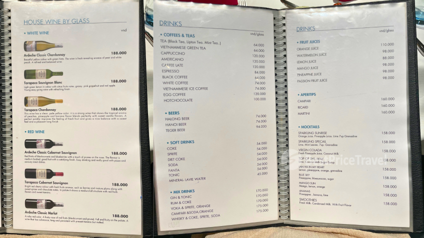Drink menu price list