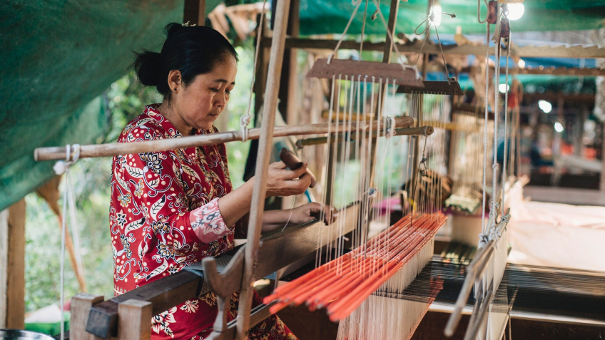 Silk Weaving Village Nearby Tonle River