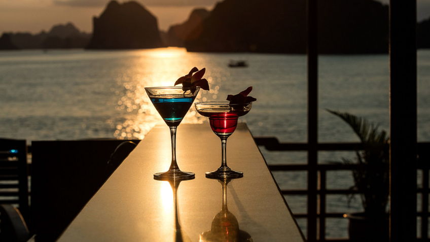 Tasty Cocktails In Sunset