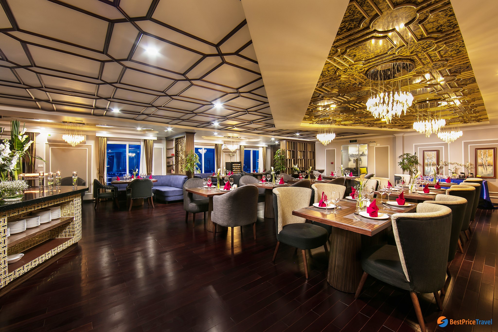 Spacious luxury restaurant on cruise