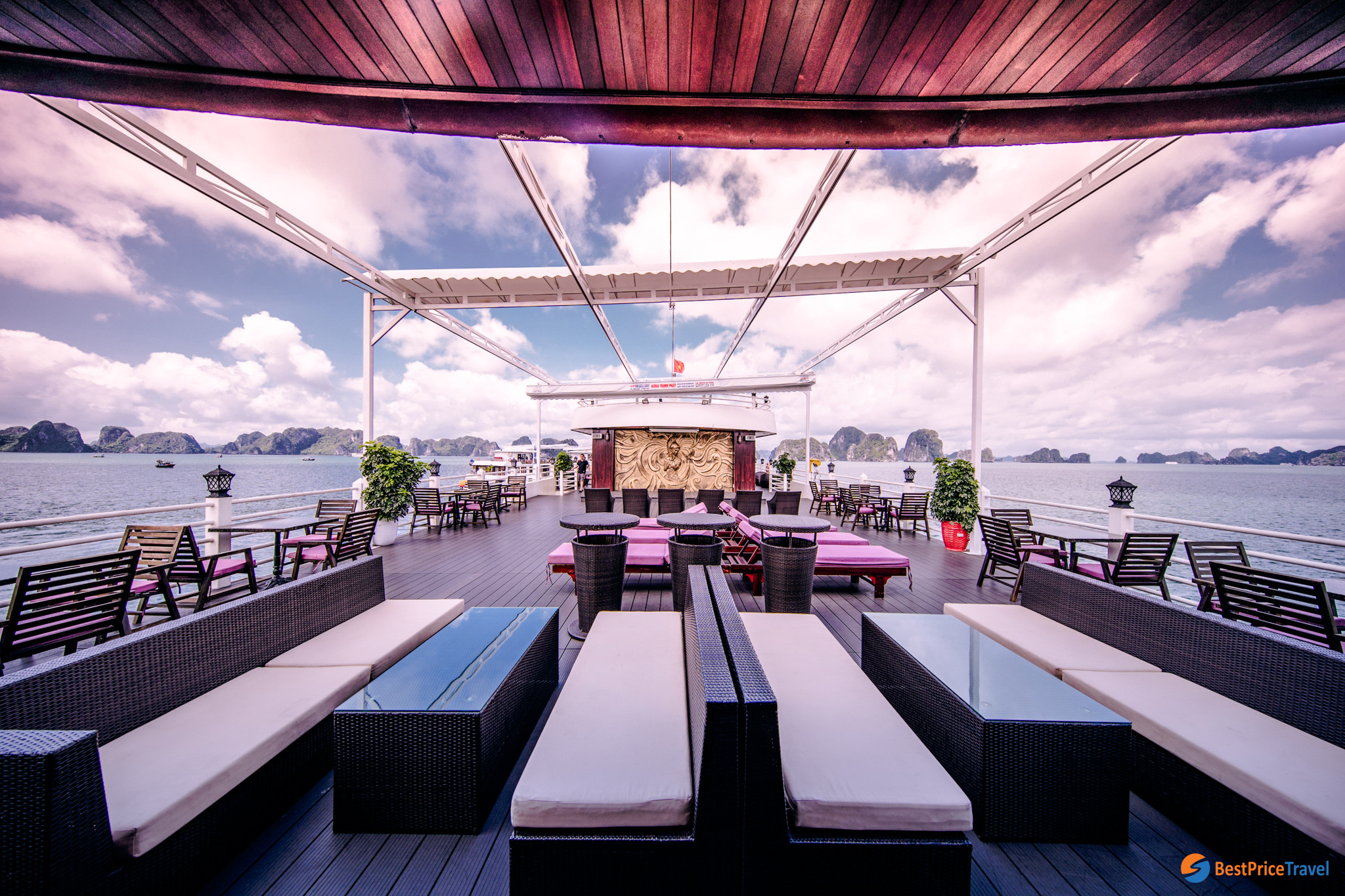 Admire Halong Bay view on the sundeck