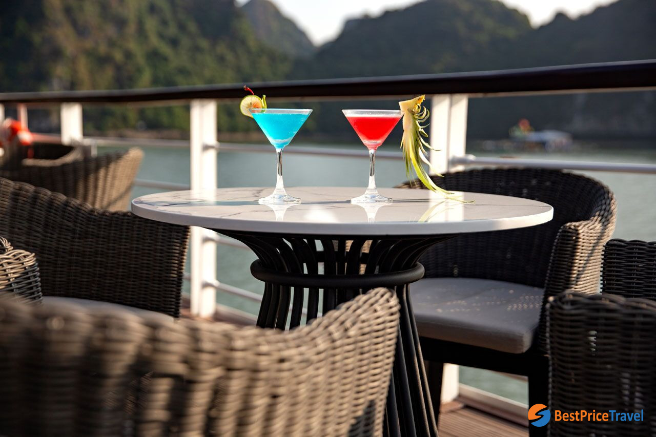 Enjoy various colorful cocktails on board