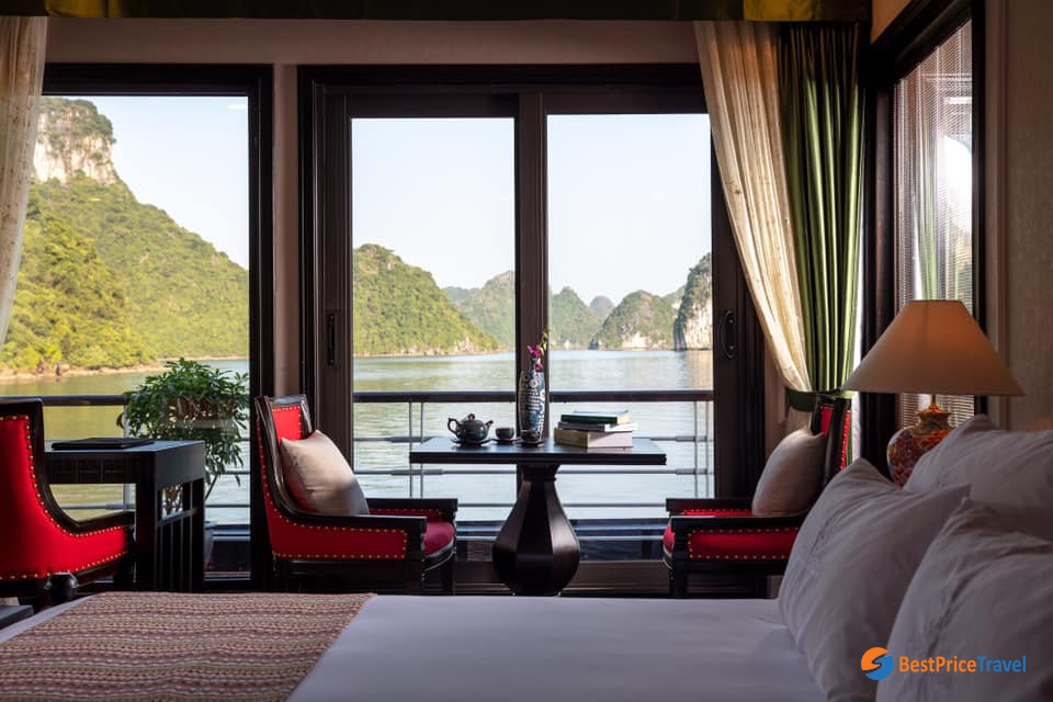 Beautiful Halong Bay view from cabin
