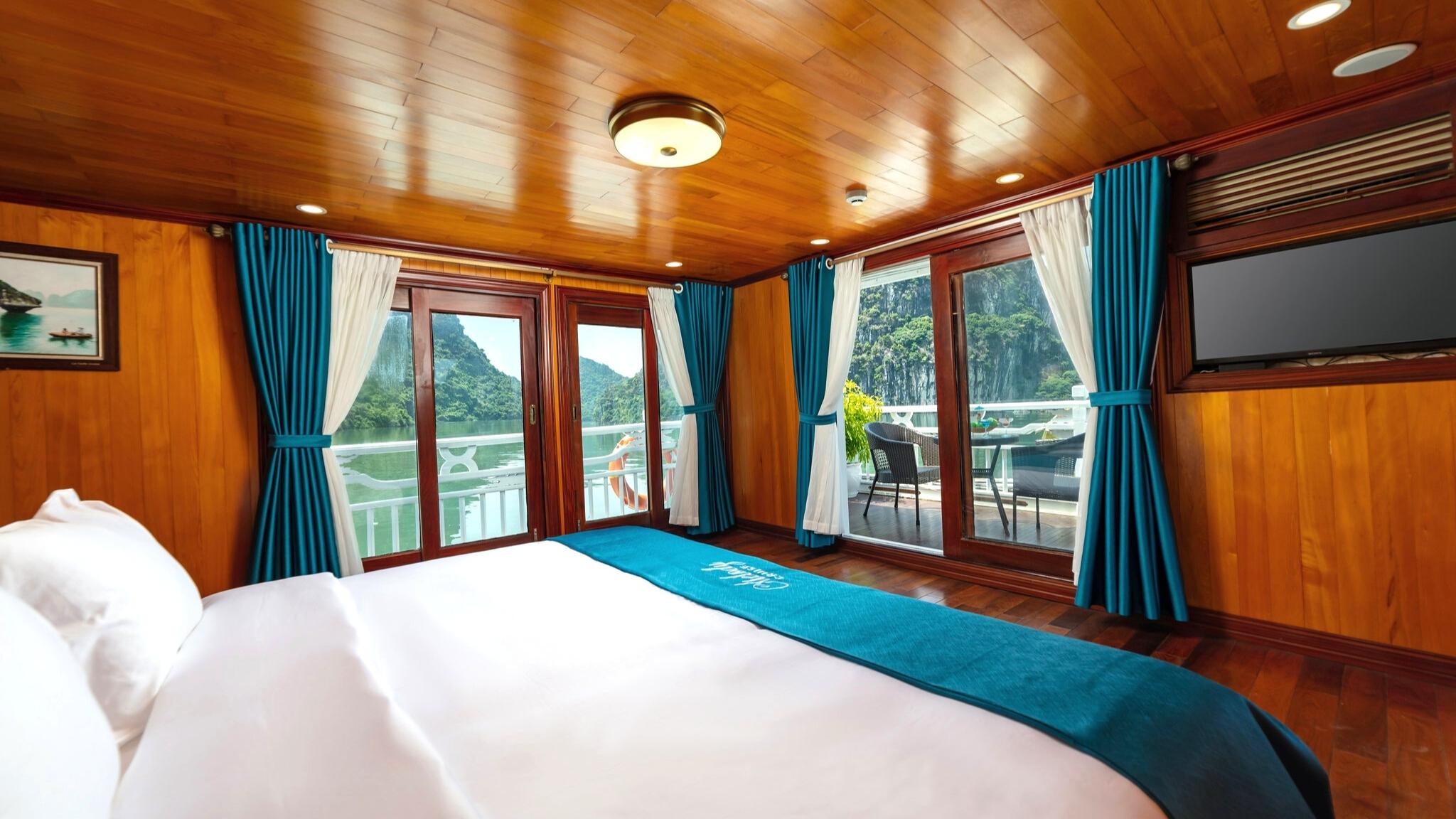 Spacious room features private balcony