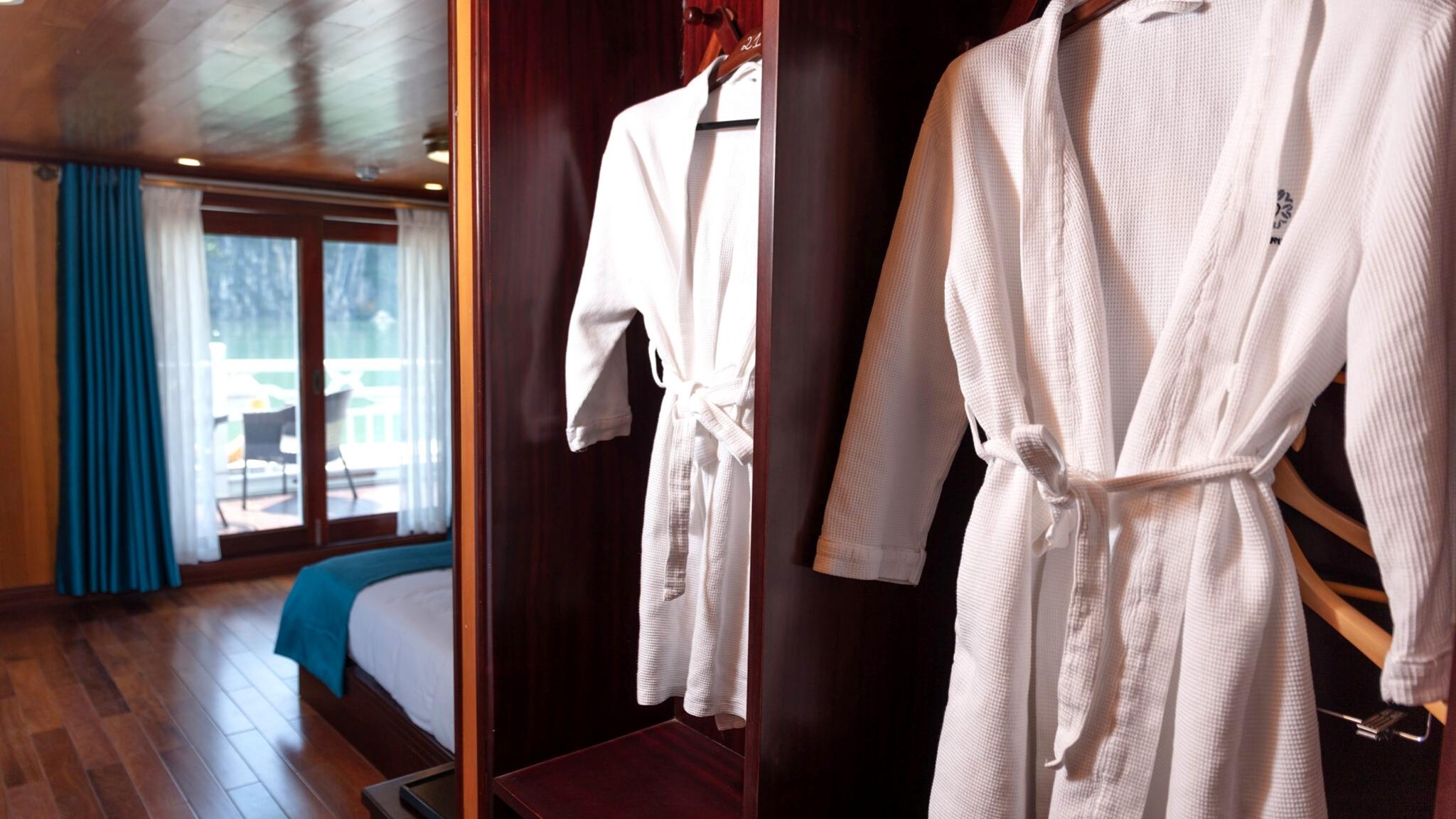 Clean white bathrobes