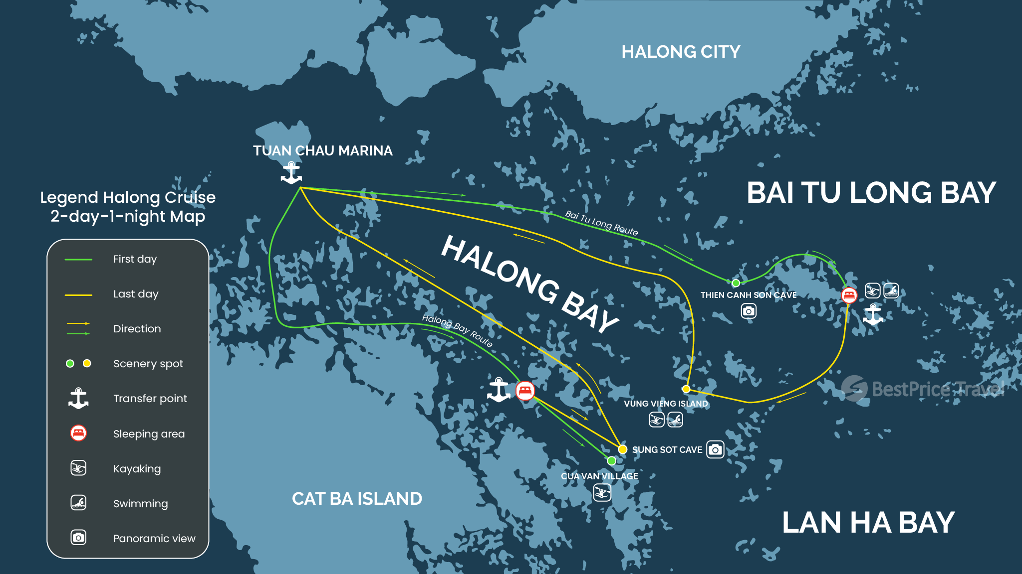 Legend Halong Cruise Map 2 days 1 night