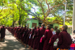 Buddhist Monks Queue For Lunch In Mahagandayon
