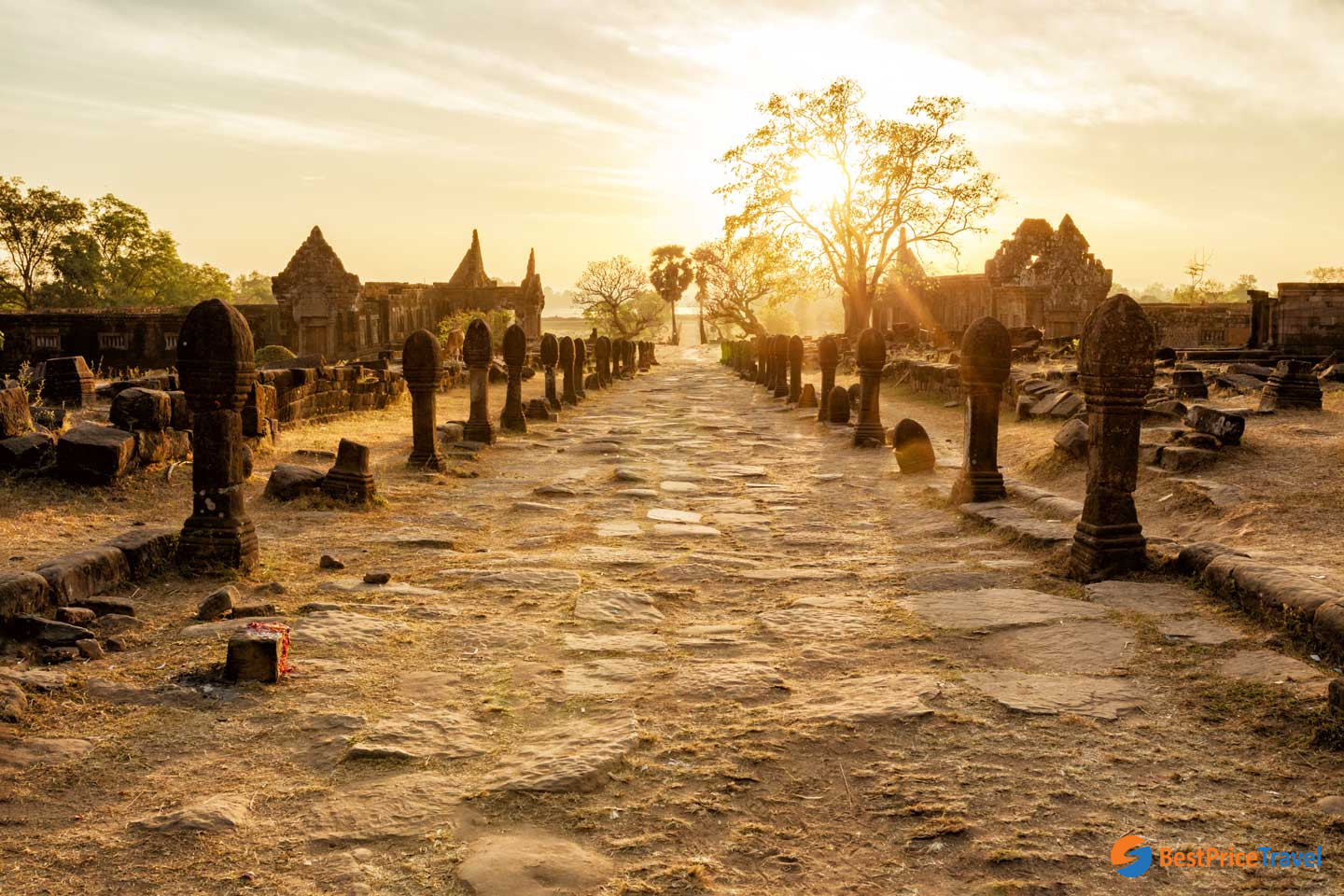 The stunning masterpiece of sunset over Wat Phou