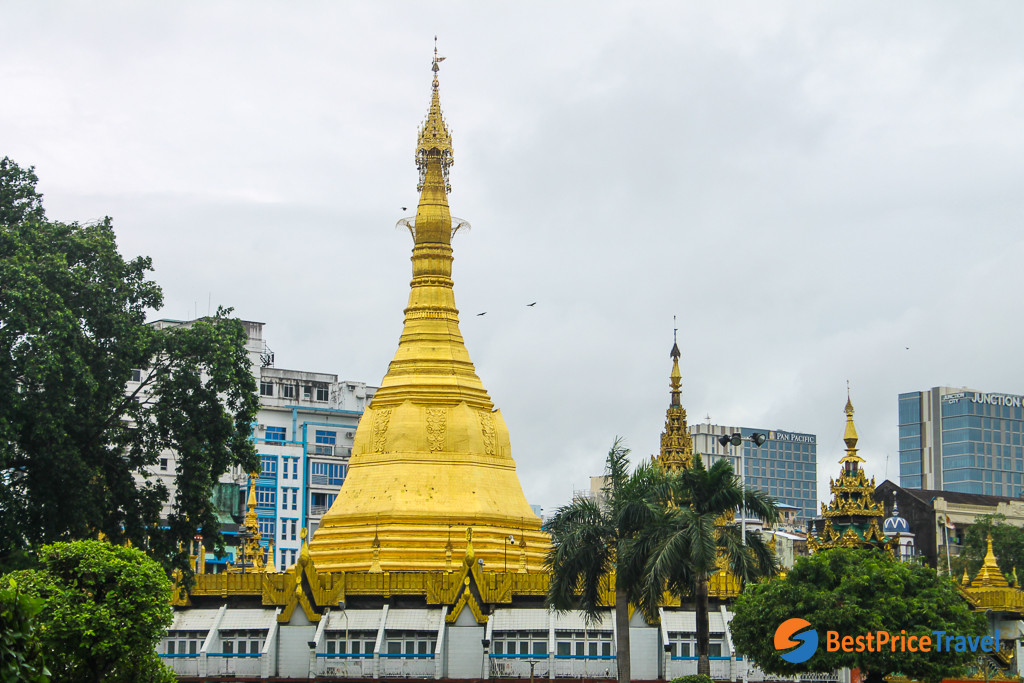 The 48-meter-tall Sule Pagoda 