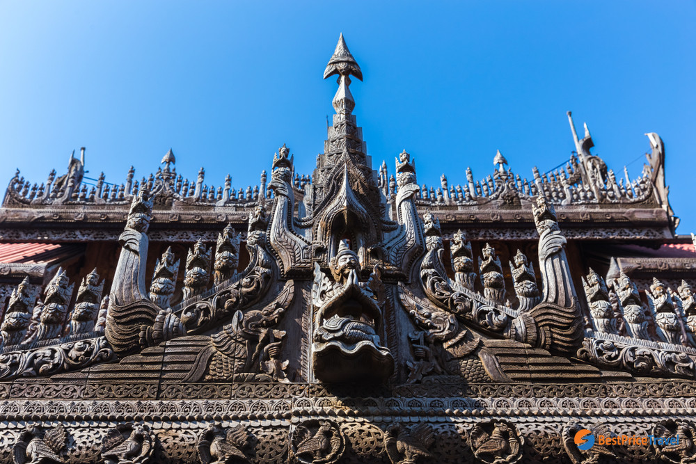 Delicate carvings of Shwenandaw Monastery
