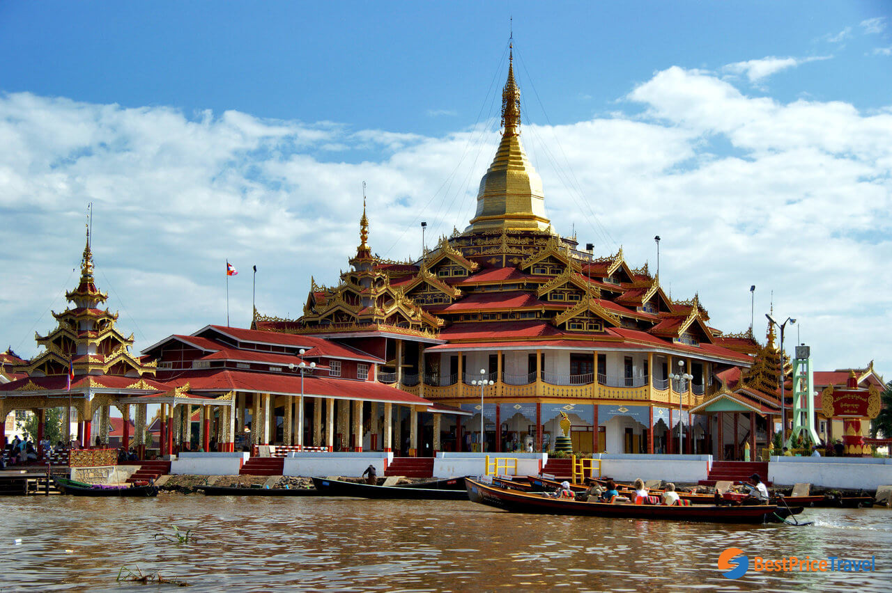 The Phaungdaw Oo Pagoda on riverside of Inle Lake
