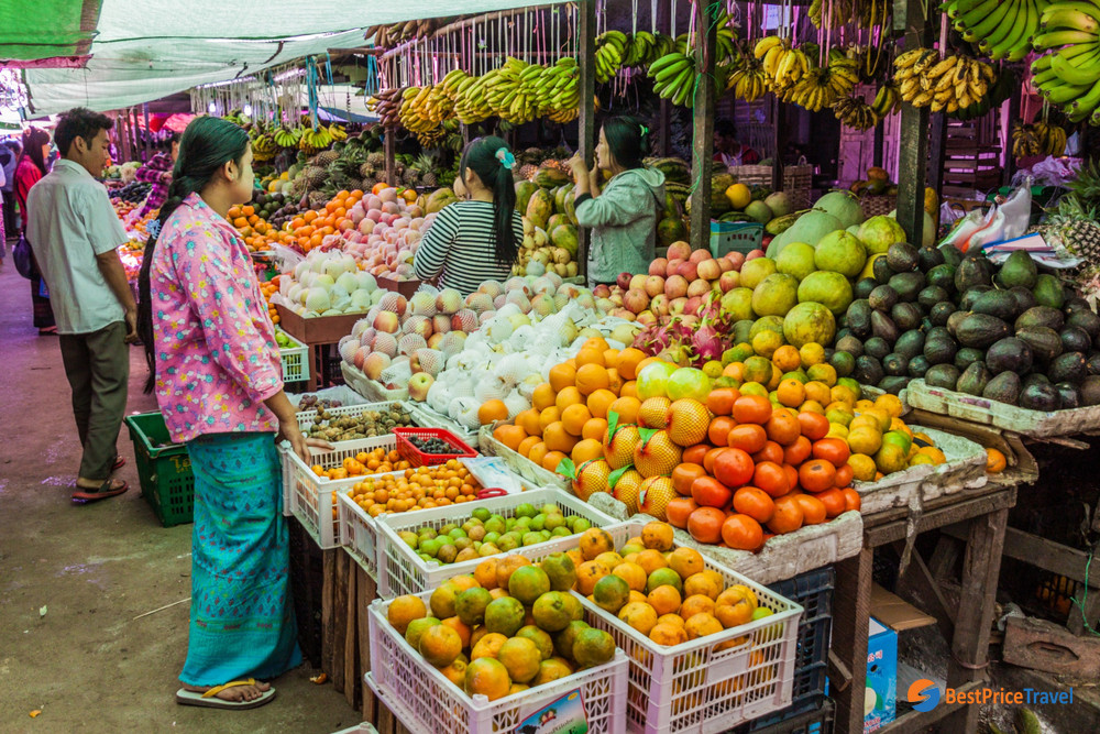 Fruit stalls at Mingala Market in Nyaung Shwe