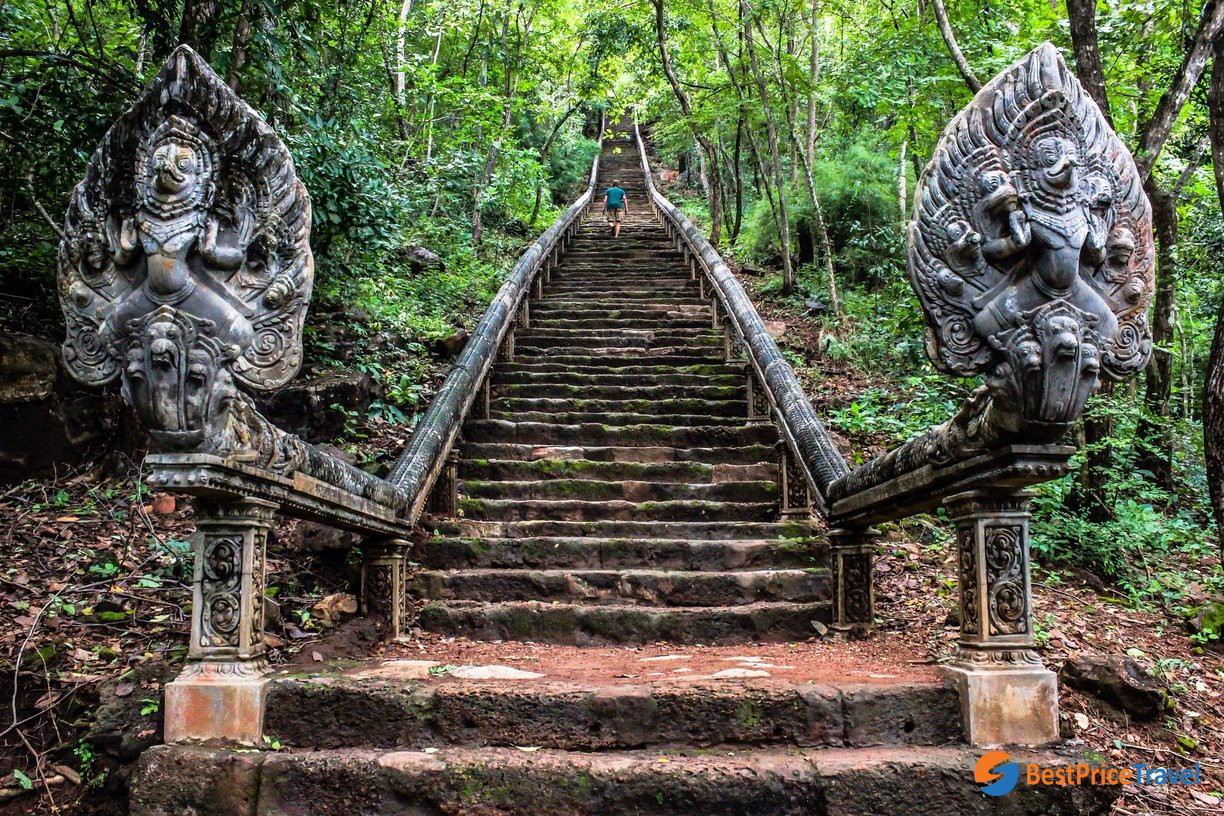 Steps take visitors to the tophill of Phnom Sampeau
