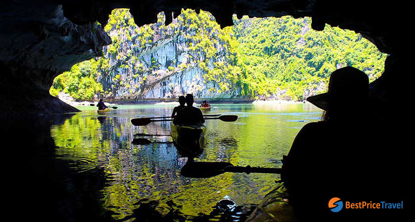 Kayaking to explore Dark & bright Cave