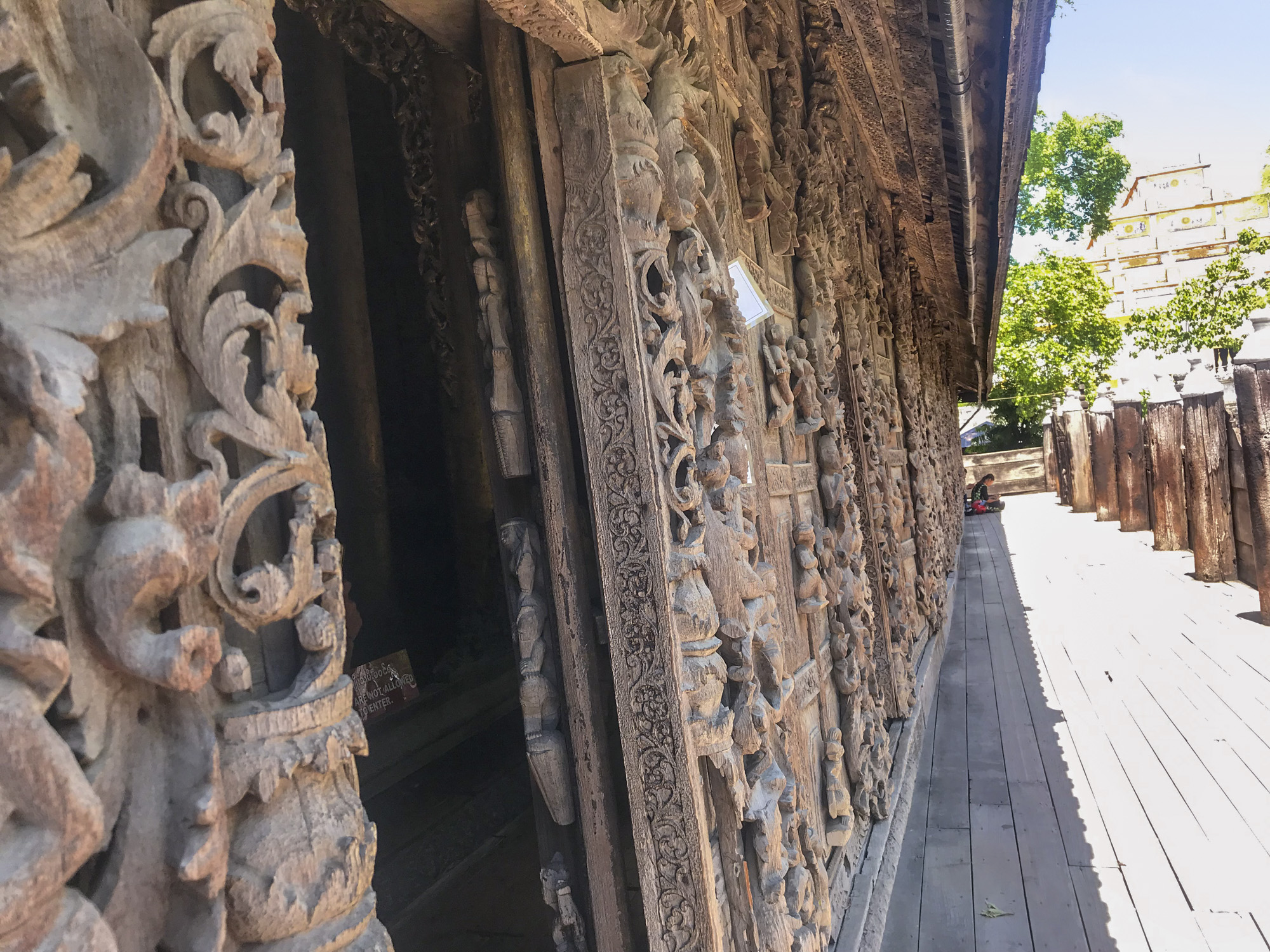 The wooden decorated door outside Bagaya Monastery