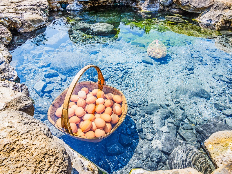 Boiling eggs in Chae Son National Park, Lampang