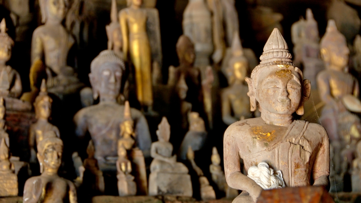 Hundreds Of Buddha Statues In Pak Ou Caves