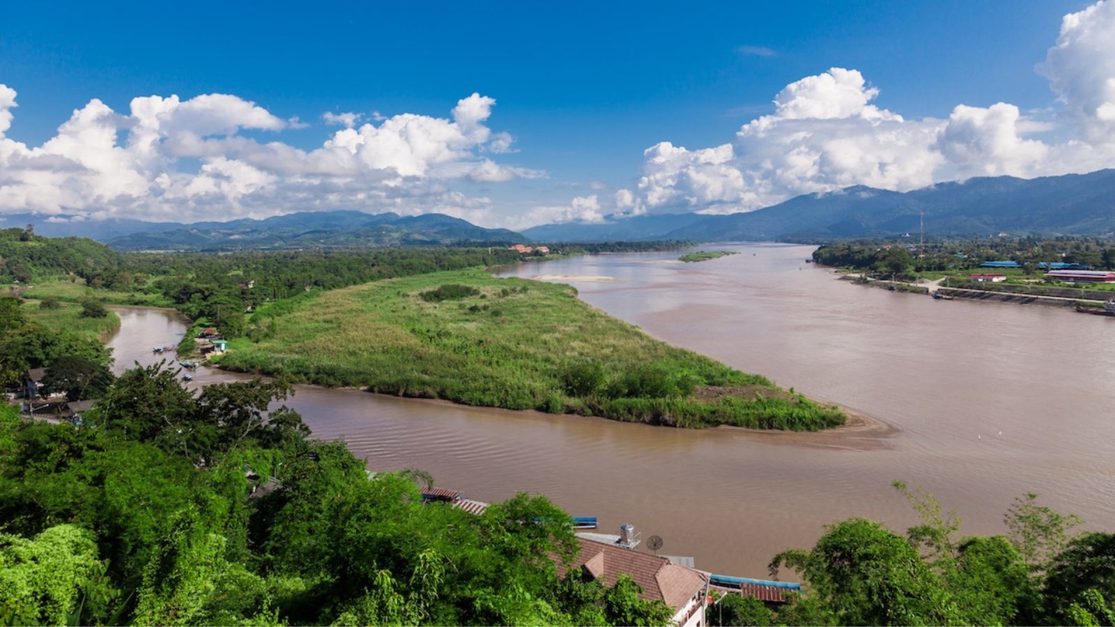 Aerial View Golden Triangle At Mekong River