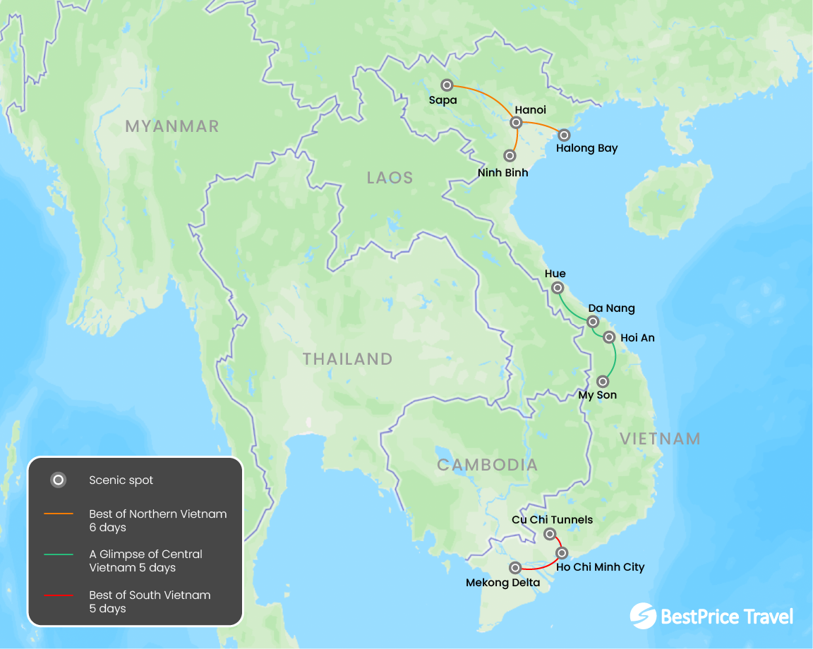 Vietnam tour itinerary map