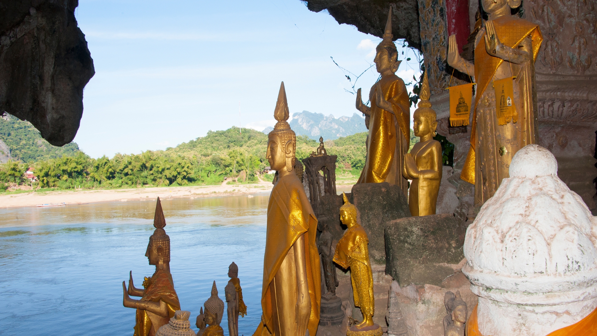 Ancient Golden Buddha Statues Inside The Cave