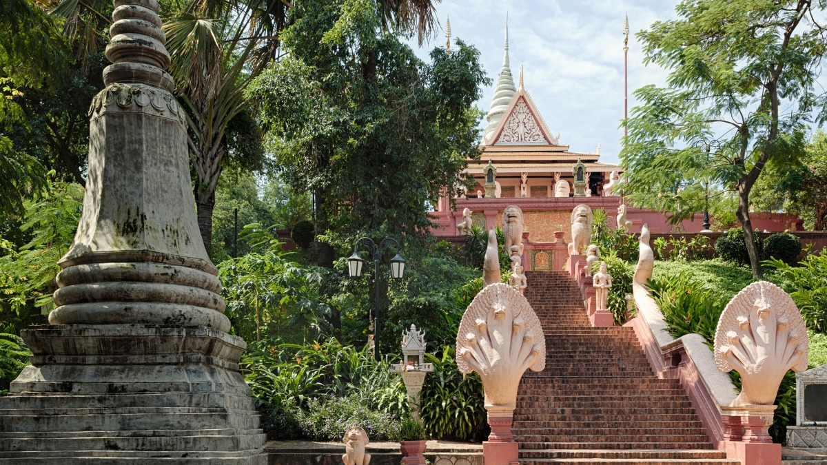 The Wat Phnom At The Top Through Many Stairs