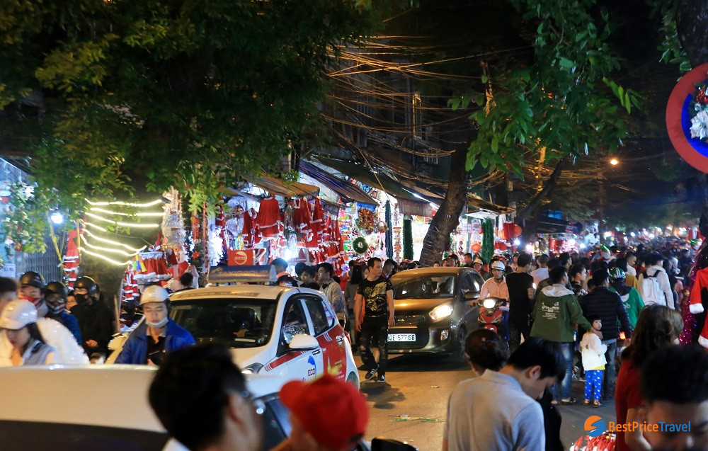 Crowded Vietnam Street on Christmas