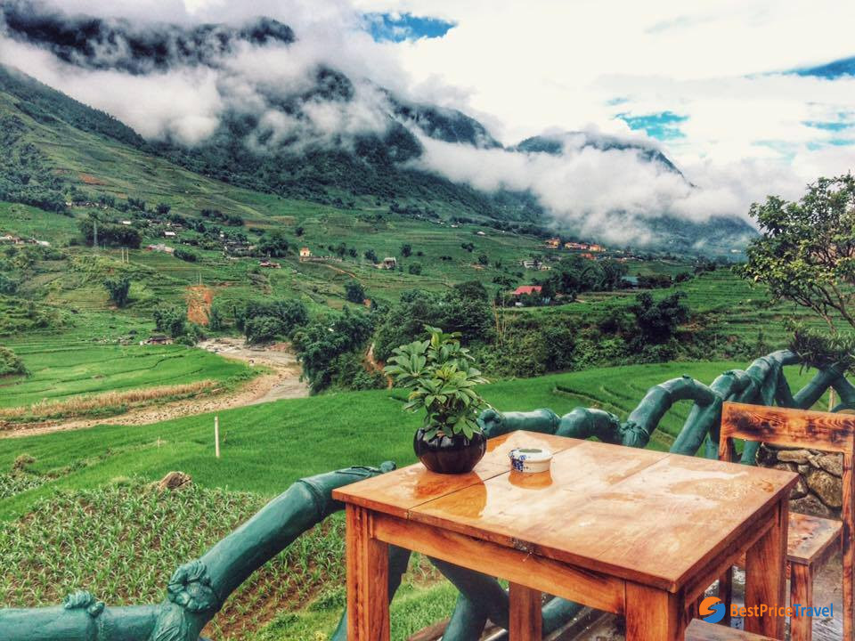 Coffee shop in Sapa is a perfect place to soak up the view of rice paddies in Vietnam