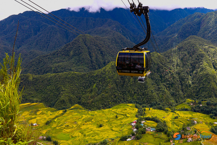 Fansipan cable car offers the top view of terraced fields in Vietnam