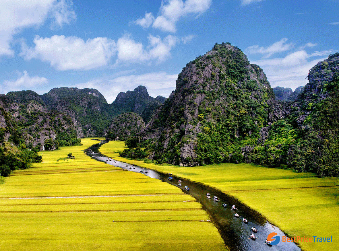 Tam Coc is home to mesmerizing landscapes of rice paddies in Vietnam