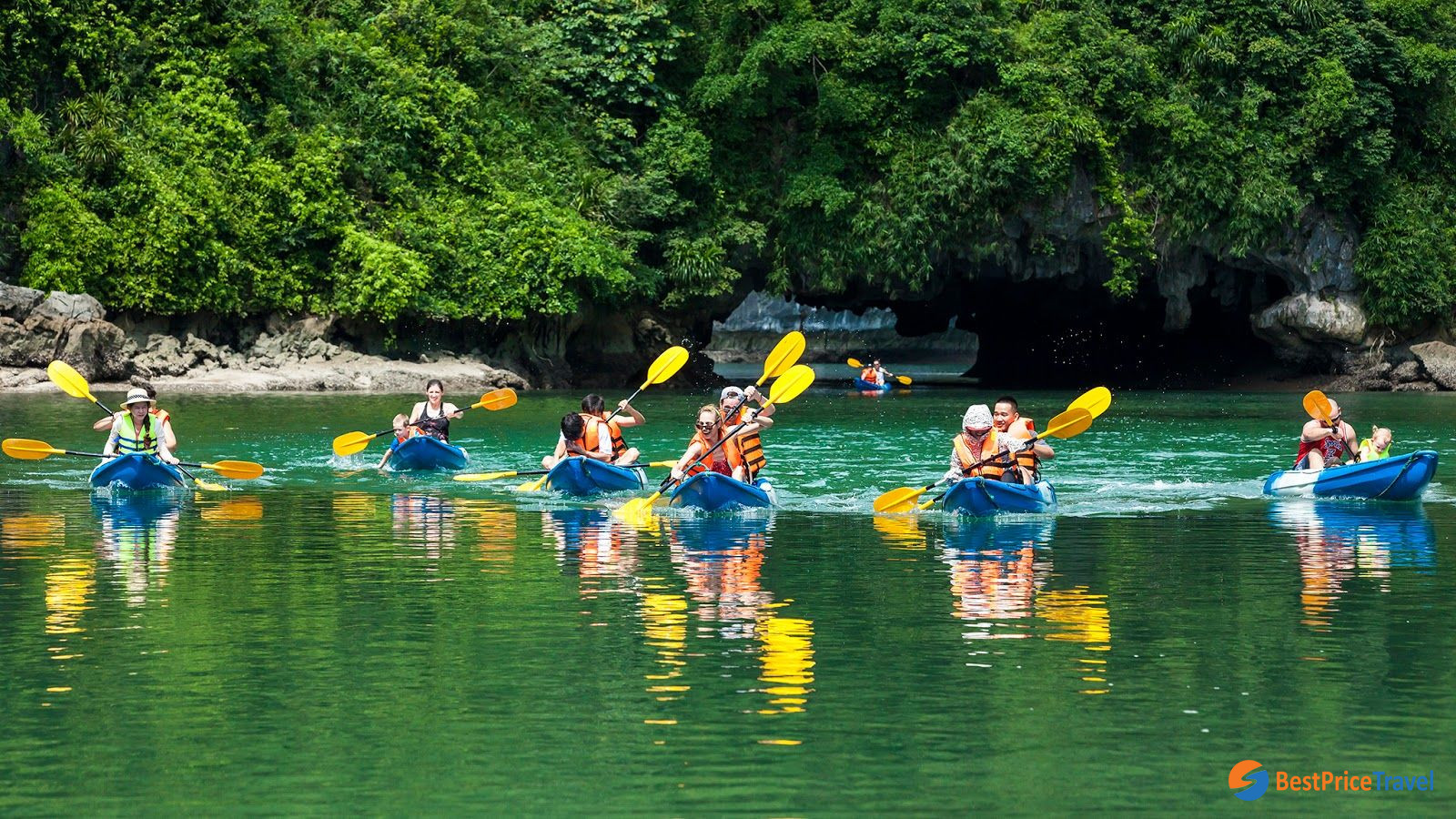 Kayaking is perfect for autumn time in Halong Bay
