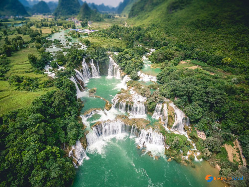 The panoramic view of Ban Gioc Waterfall in the best time of the year