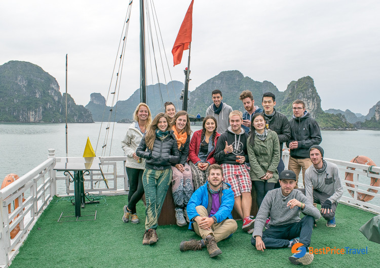Tourists traveling to Halong Bay in winter