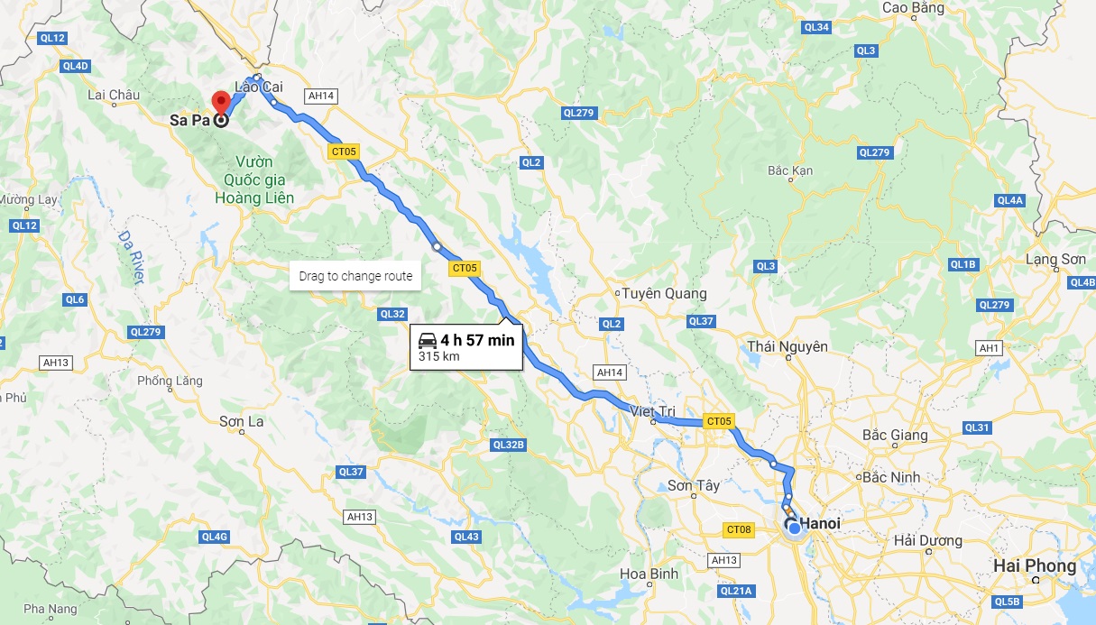 Hanoi to Sapa route maps