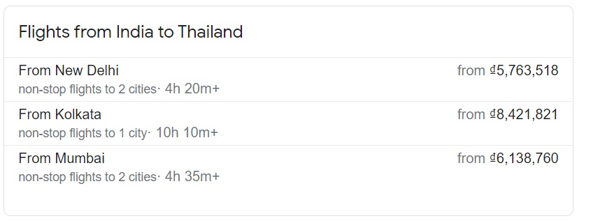 Direct flight from India to Thailand