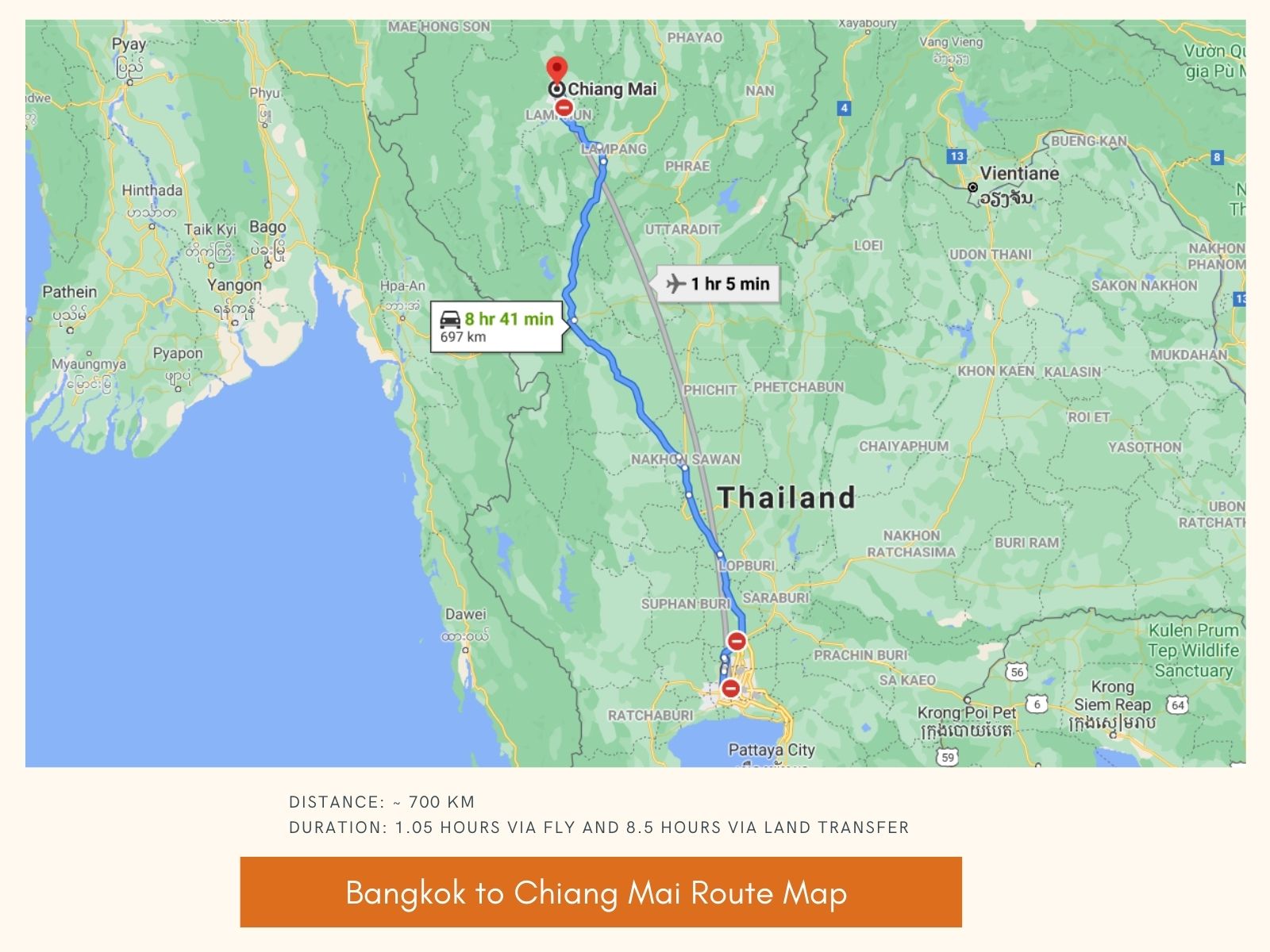 Bangkok to Chiang Mai Travel Route maps