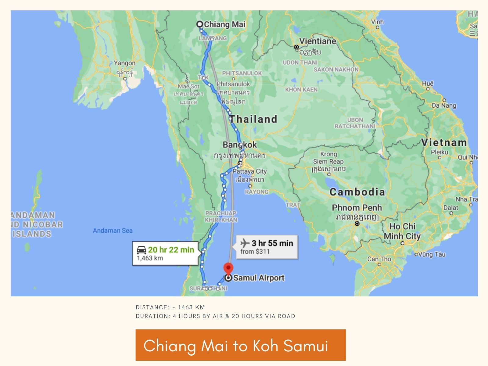 Chiang Mai to Koh Samui Route Maps