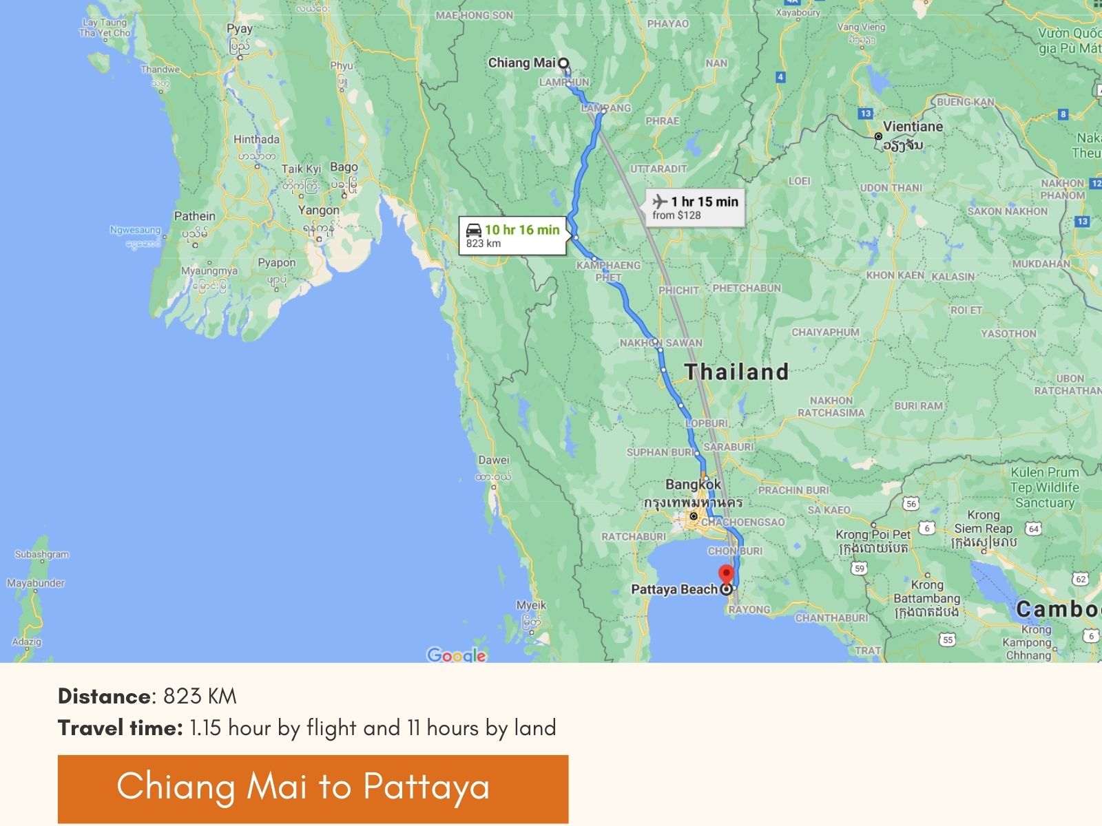 Chiang Mai to Pattaya route maps
