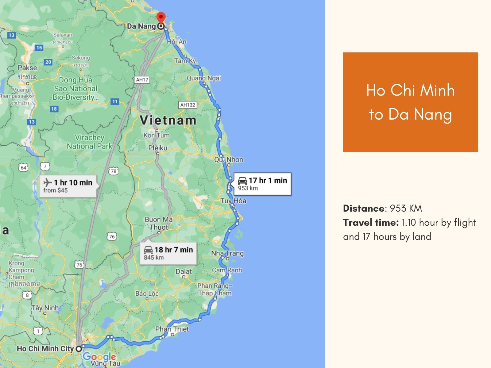 Ho Chi Minh to Da Nang Route Maps