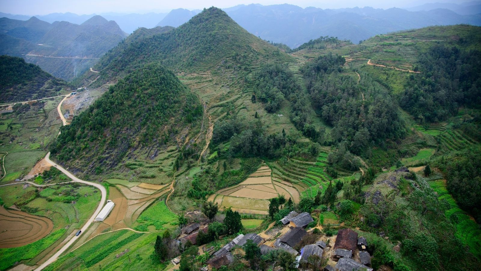 Great forested limestone & granite moutains in Ha Giang