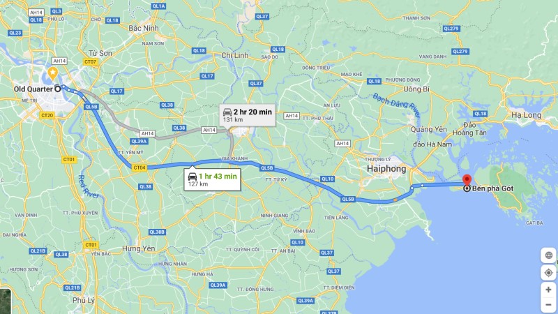 Hanoi to Got pier, Hai Phong city distance and travel time