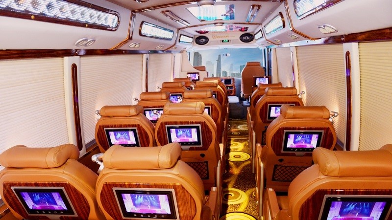 Inside a Luxury Fuso 19-seater bus 