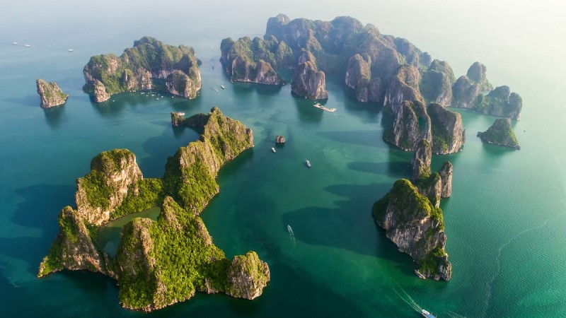 View of a flight from Hanoi to Halong Bay by Helicopter