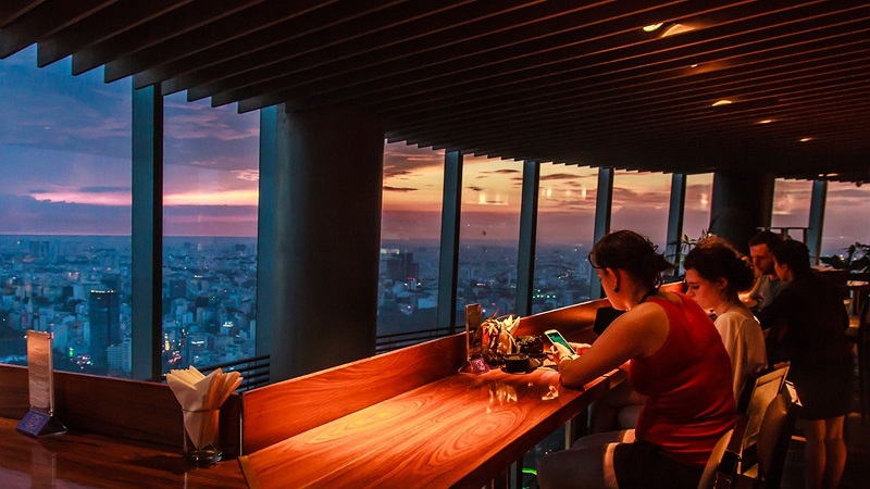 Have drink at Bitexco towner with panoramic view to HCM City